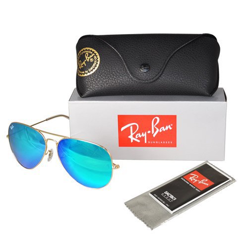 NEW RAYBAN 3025 RB3025 AVIATORS 112/17 GOLD FRAME BLUE MIRRORED 58 MM