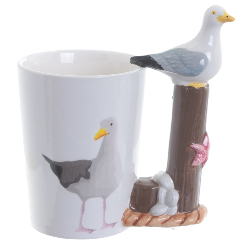 Fun Seagull Shaped Handle Ceramic Mug