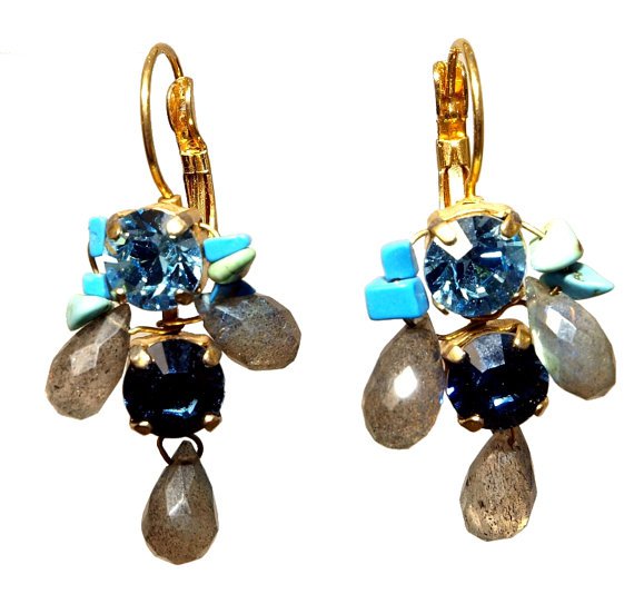 Swarovski Crystals and Labradorite Gemstone Earrings - Cocktail Earrings - Gemstone Jewelry