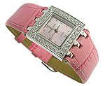 Modern CZ Pink Genuine Leather Jewel Watch