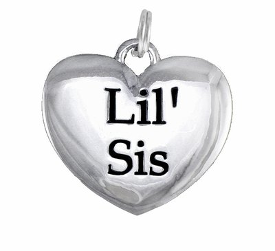 SWW1295SC - POLISHED SILVER TONE "LIL' SIS" HEART CHARM