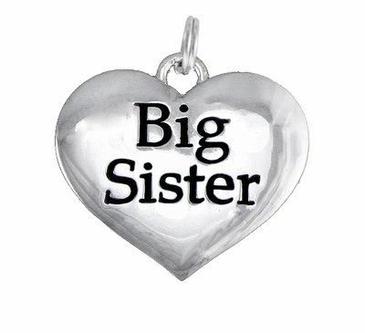 SWW1297SC - POLISHED SILVER TONE "BIG SISTER" HEART CHARM