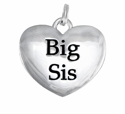 SWW1298SC - POLISHED SILVER TONE "BIG SIS" HEART CHARM
