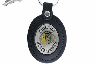 SWW15975KC - CHICAGO BLACKHAWKS GENUINE BLACK LEATHER FRAMED KEY CHAIN