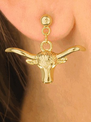 SWW4346E-NEW! GOLD FINISH LONGHORN EARRINGS