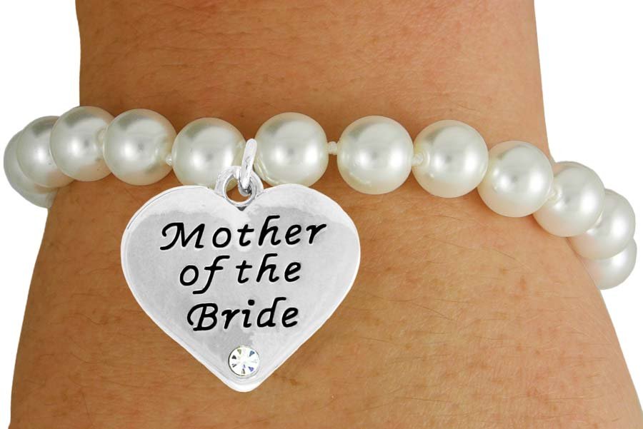 SWW17488B - CREAM COLOR FAUX PEARL & "MOTHER OF THE BRIDE" CHARM BRACELET