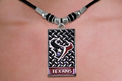 SWW20887N - OFFICIAL HOUSTON TEXANS DIAMOND SHIELD PENDANT ON BLACK CORD NECKLACE