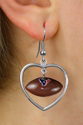 SWW21049E - HOUSTON TEXANS NFL TEAM HEART AND 3D LOGO FOOTBALL EARRINGS