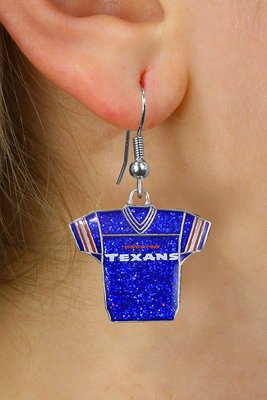 SWW21048E - HOUSTON TEXANS NFL TEAM BLUE SPARKLE JERSEY EARRINGS