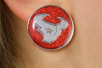 SWW21047E - HOUSTON TEXANS NFL TEAM SILVER TONE "TORO" RED SPARKLE EARRINGS
