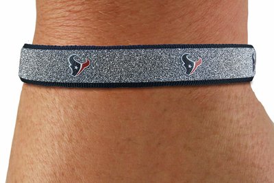 SWW21044B - "HOUSTON TEXANS" NFL TEAM NAVY CUFF SILVER SPARKLE BRACELET