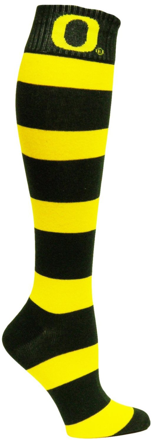 SZ One Size NCAA Oregon Ducks Green and Gold Stripe Dress Socks - SWAZC
