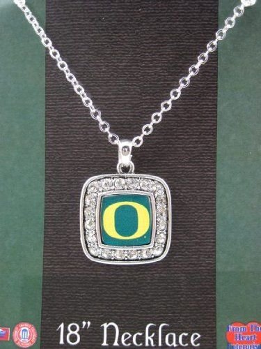 Officially Licensed University of Oregon Ducks Square Crystal Studded Pendant Necklace - SWAZC