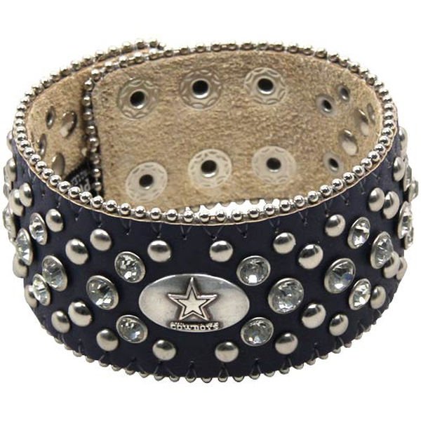 SWWNFL1006445 - Dallas Cowboys Glitz Leather Cuff Bracelet - Navy Blue