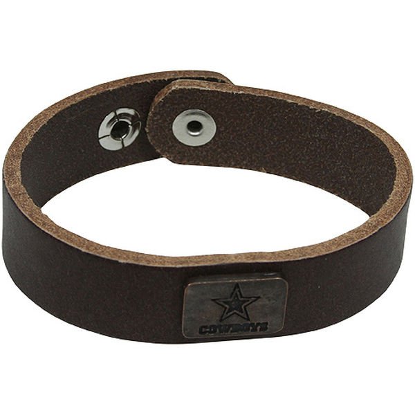 SWWNFL1006499 - Dallas Cowboys Square Antiqued Logo Leather Cuff Bracelet - Brown