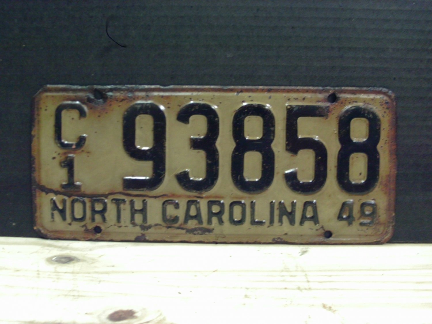 1949 North Carolina Transporter License Plate C1 93858