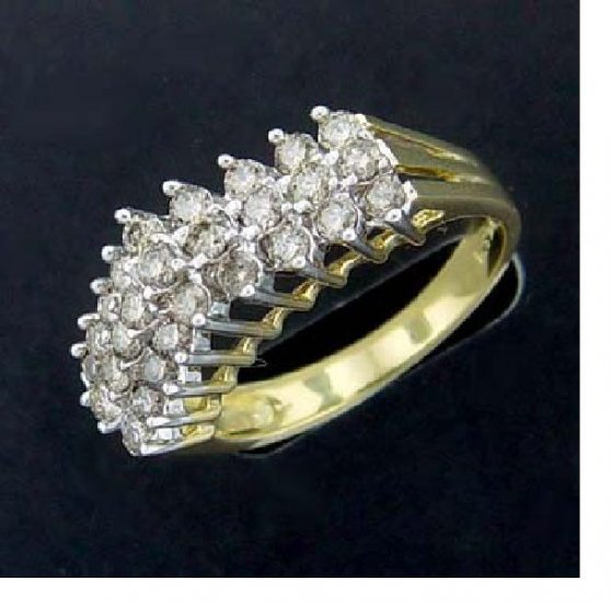 1 ctw. Diamond 10K Gold 3-Row Ring