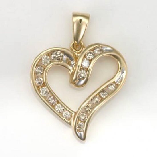 1/2 ctw. Diamond & 10K Yellow Gold Channel Set Heart Pendant