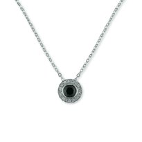 Jet Cubic Zirconia and Rhodium Pendant Necklace