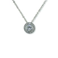 Round Cubic Zirconia and Rhodium Pendant Necklace