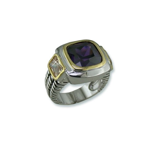 Amethyst Cubic Zirconia Antique Ring with Gold trim