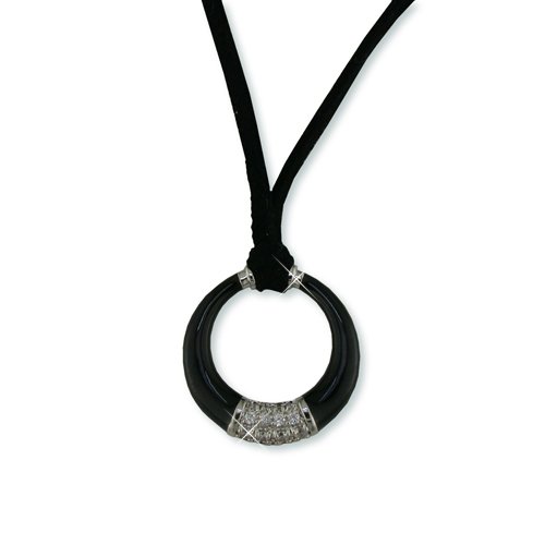 Black Ceramic and Cubic Zirconia Circle Suede Necklace