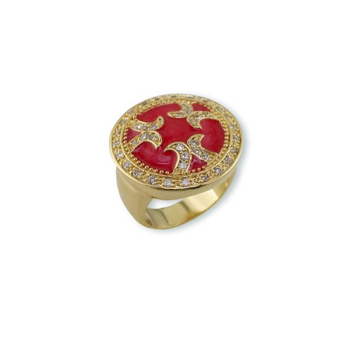 Pearlized Red Enamel Cubic Zirconia Ring