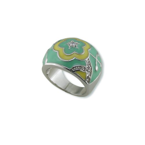 Green & Yellow Enamel Cubic Zirconia Ring