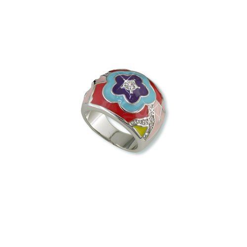 Multi-colored Enamel Cubic Zirconia Ring (R6347S-2)