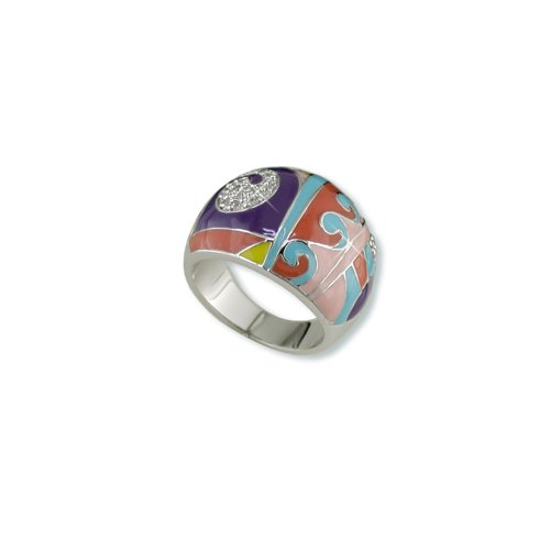 Geometric Multi-color Enamel Cubic Zirconia Ring