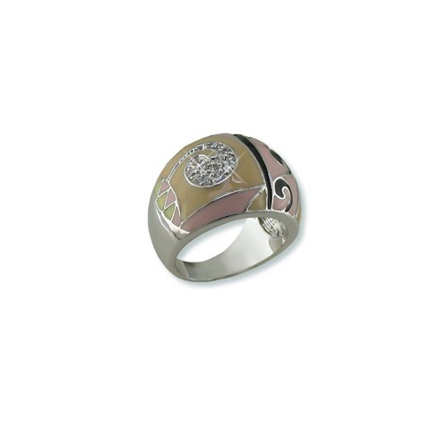 Geometric Neutral Enamel Cubic Zirconia Ring
