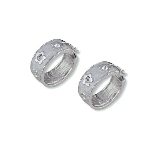 White Enamel Flower Cubic Zirconia Earrings