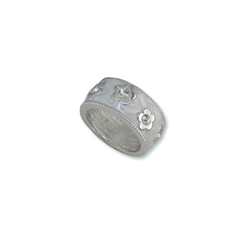 White Enamel Flower Cubic Zirconia Ring