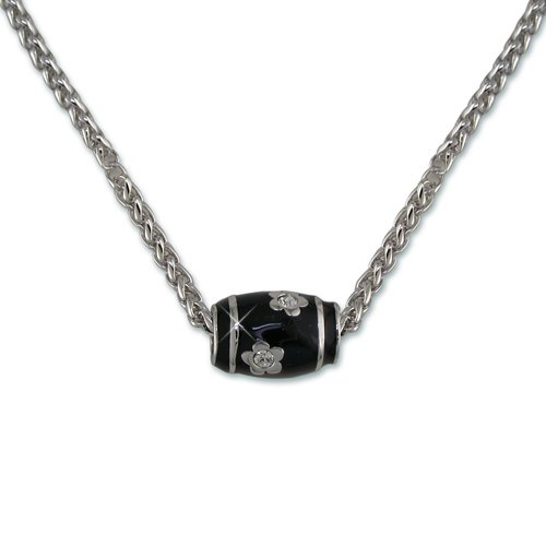Black Enamel Flower Cubic Zirconia Necklace