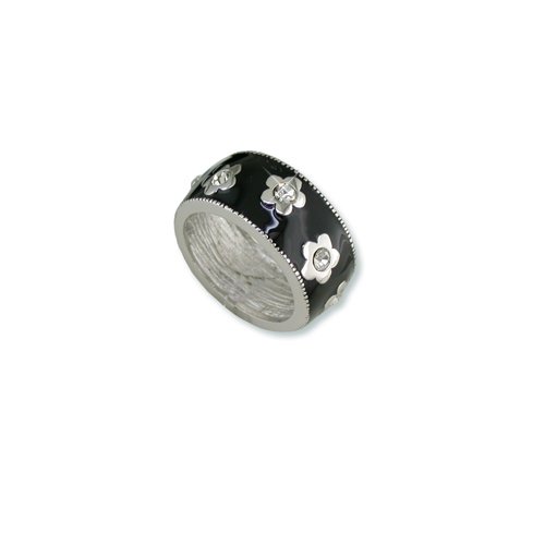 Black Enamel Flower Cubic Zirconia Ring