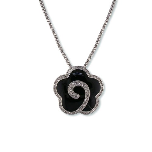 Black Enamel Flower Cubic Zirconia Necklace