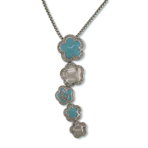 Turquoise Enamel Flower Cluster Cubic Zirconia Necklace