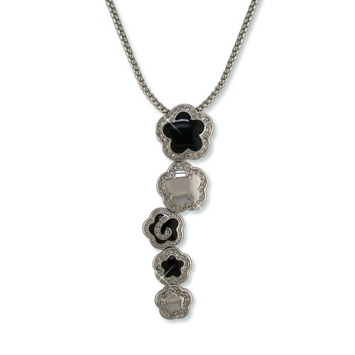 Black Enamel Flower Cluster Cubic Zirconia Necklace