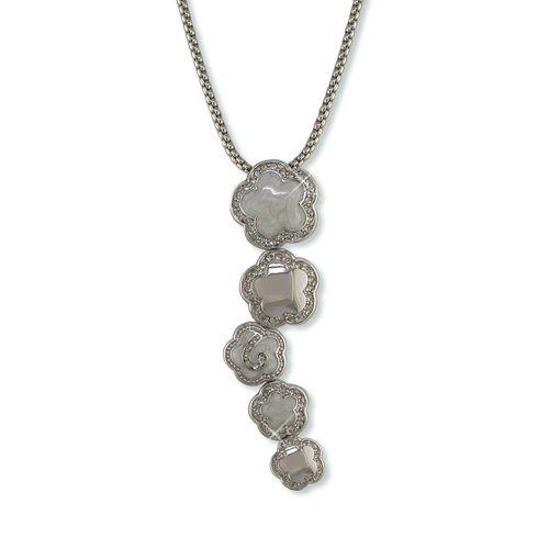 White Enamel Flower Cluster Cubic Zirconia Necklace