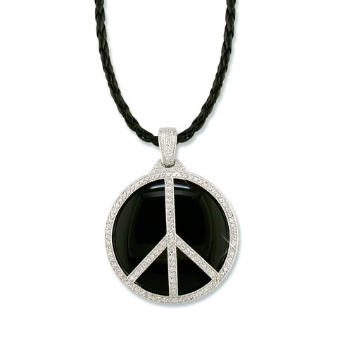 Peace Black Enamel Cubic Zirconia Necklace