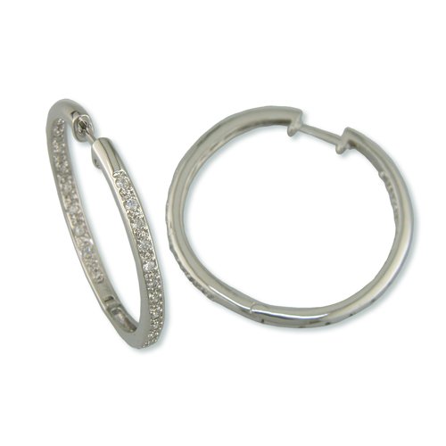 Cubic Zirconia Silver Inside-Out Hoop Earrings (H3170S)