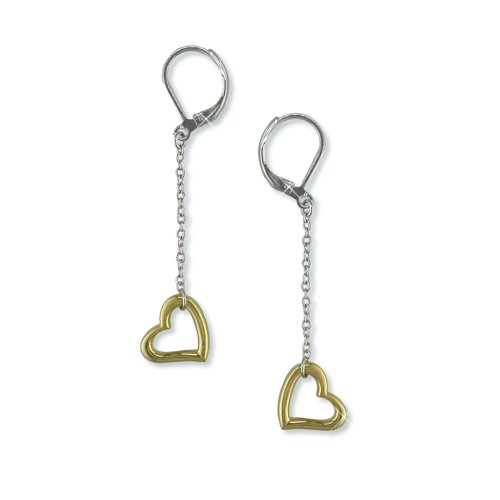 Silver/Gold Heart Dangle Earrings (EE6351)