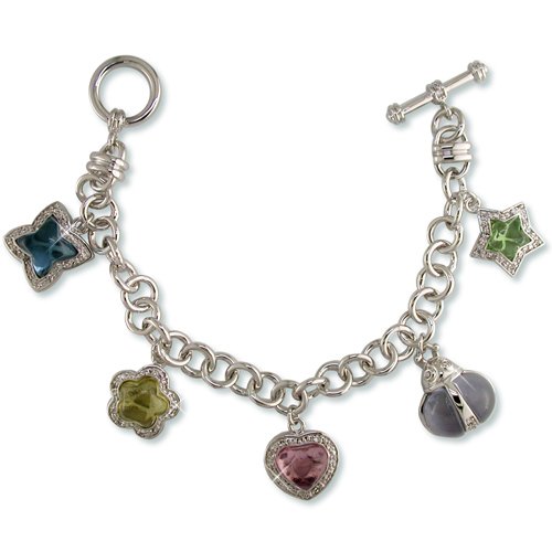 Cubic Zirconia & Multi-color Glass Charm Bracelet (B6355)