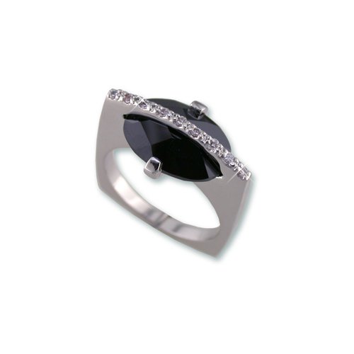 Trapped Jet Cubic Zirconia Ring