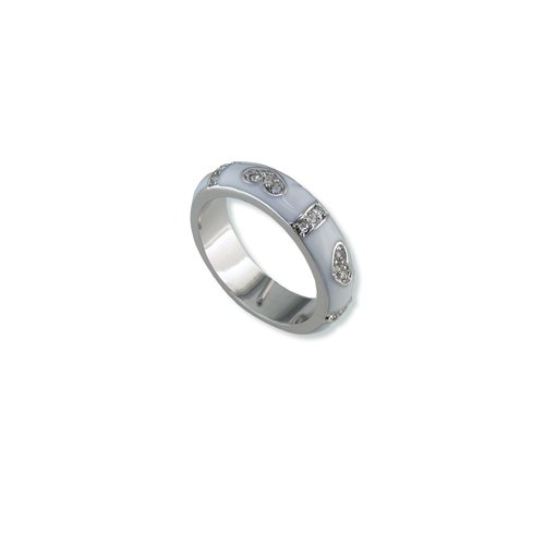 Hearts White Enamal Cubic Zirconia Ring (R6040PW)