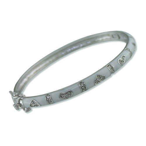 Hearts White Enamel Cubic Zirconia Bangle (BA6040W)
