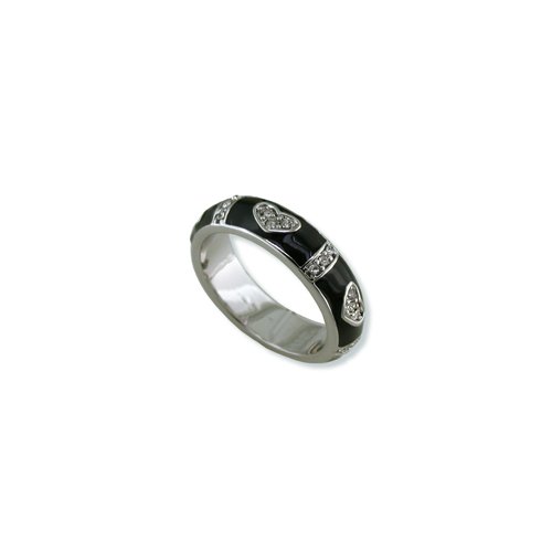 Hearts Black Enamal Cubic Zirconia Ring (R6040B)