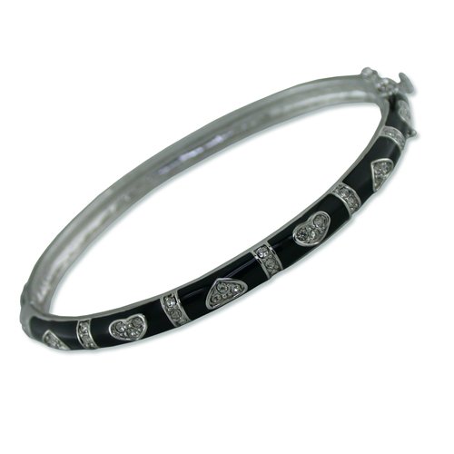 Hearts Black Enamel Cubic Zirconia Bangle (BA6040B)