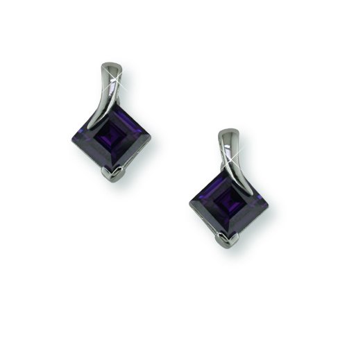 Amethyst Cubic Zirconia Rhodium Earrings