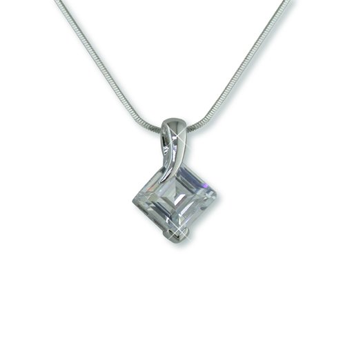 Cubic Zirconia Square Rhodium Necklace